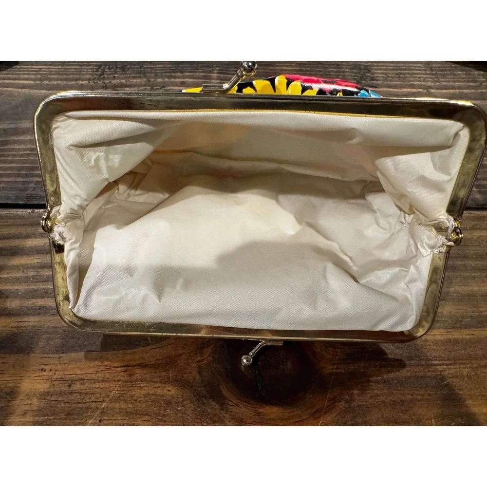 Vintage Floral Kiss Clasp Clutch Purse Multi Color Retro Glossy Makeup Bag 7x5x1